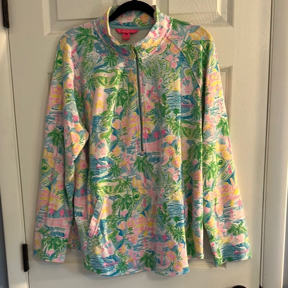 Lilly Pulitzer Pastel Tropical Half-Zip Pullover in Pink, Green, Blue, Yellow